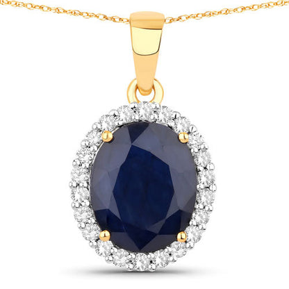 4.63 Carat Genuine Blue Sapphire and White Diamond 14K Yellow Gold Pendant Bids.com
