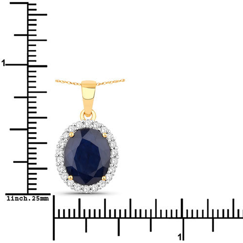 4.63 Carat Genuine Blue Sapphire and White Diamond 14K Yellow Gold Pendant Bids.com