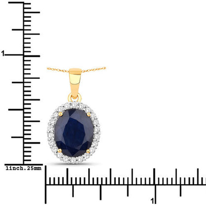 4.63 Carat Genuine Blue Sapphire and White Diamond 14K Yellow Gold Pendant Bids.com