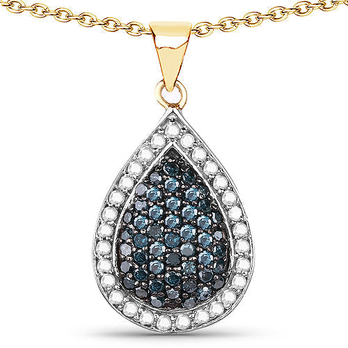 14K Yellow Gold Plated 0.81 Carat Genuine Blue Diamond and White Diamond .925 Sterling Silver Pendant Bids.com