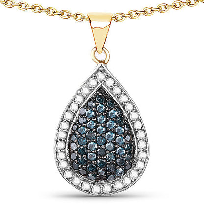 14K Yellow Gold Plated 0.81 Carat Genuine Blue Diamond and White Diamond .925 Sterling Silver Pendant Bids.com