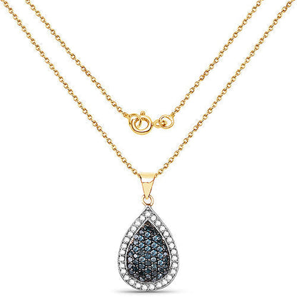 14K Yellow Gold Plated 0.81 Carat Genuine Blue Diamond and White Diamond .925 Sterling Silver Pendant Bids.com