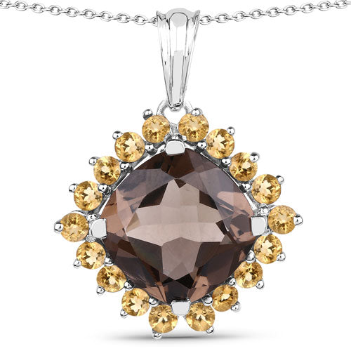 6.17 Carat Genuine Smoky Quartz and Citrine .925 Sterling Silver Pendant Bids.com