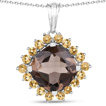 6.17 Carat Genuine Smoky Quartz and Citrine .925 Sterling Silver Pendant Bids.com