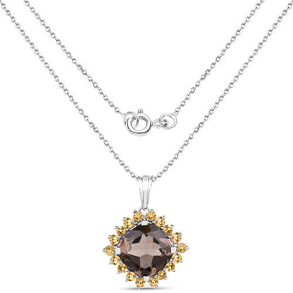 6.17 Carat Genuine Smoky Quartz and Citrine .925 Sterling Silver Pendant Bids.com