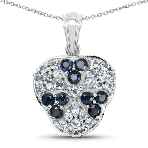 2.73 Carat Genuine Blue Sapphire and Aquamarine .925 Sterling Silver Pendant Bids.com