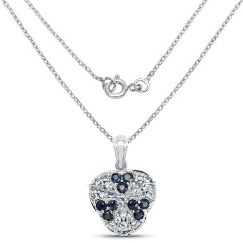 2.73 Carat Genuine Blue Sapphire and Aquamarine .925 Sterling Silver Pendant Bids.com