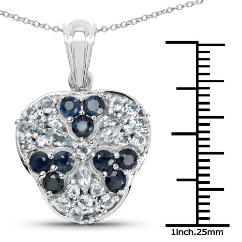 2.73 Carat Genuine Blue Sapphire and Aquamarine .925 Sterling Silver Pendant Bids.com