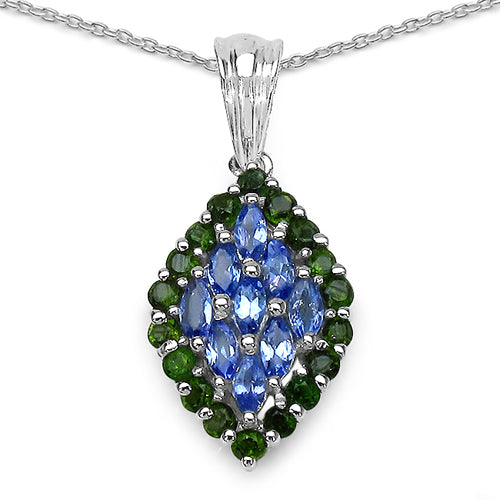 1.40 Carat Genuine Tanzanite and Chrome Diopside .925 Sterling Silver Pendant Bids.com