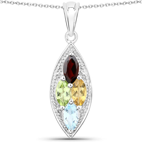2.35 Carat Genuine Multi Stones .925 Sterling Silver Pendant Bids.com