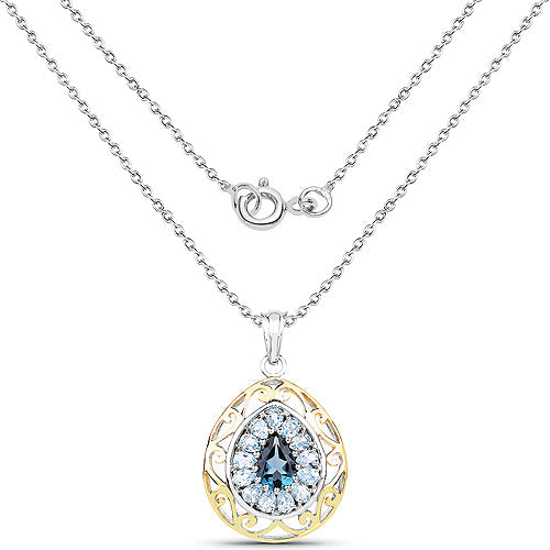 18K Yellow Gold Plated 4.44 Carat Genuine London Blue Topaz and Blue Topaz .925 Sterling Silver Pendant Bids.com