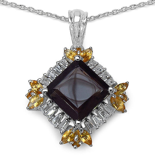 6.27 Carat Genuine Smoky Quartz, Citrine & White Topaz .925 Sterling Silver Pendant Bids.com