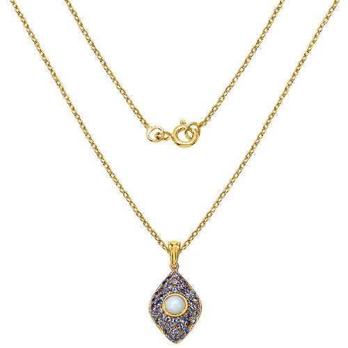 14K Yellow Gold Plated 1.82 Carat Genuine Ethiopian Opal & Tanzanite .925 Sterling Silver Pendant Bids.com