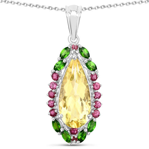 "6.19 Carat Genuine Citrine, Chrome Diopside and Rhodolite Garnet .925 Sterling Silver Pendant Bids.com