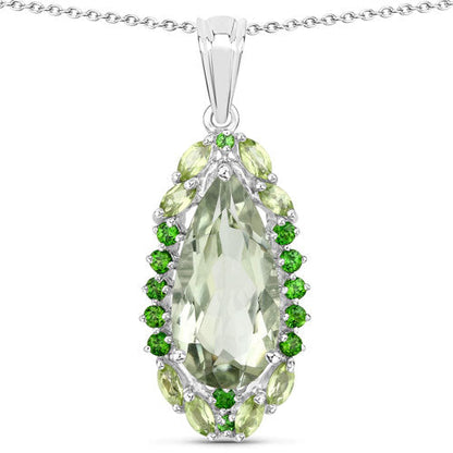 "5.54 Carat Genuine Green Amethyst, Peridot and Chrome Diopside .925 Sterling Silver Pendant Bids.com