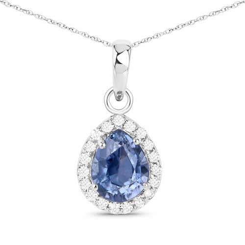 1.85 Carat Genuine Grayish Purple Sapphire and White Diamond 14K White Gold Pendant Bids.com
