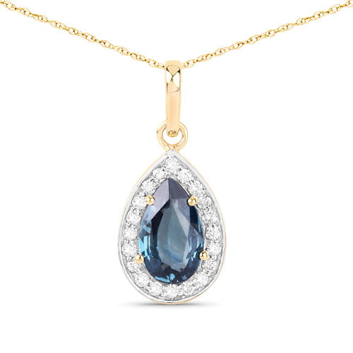 1.53 Carat Genuine Greenish Blue Sapphire and White Diamond 14K Yellow Gold Pendant Bids.com