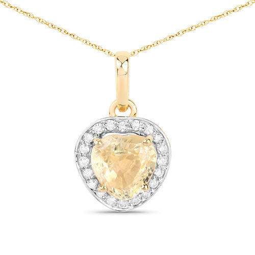 1.52 Carat Genuine Yellow Sapphire and White Diamond 14K Yellow Gold Pendant Bids.com