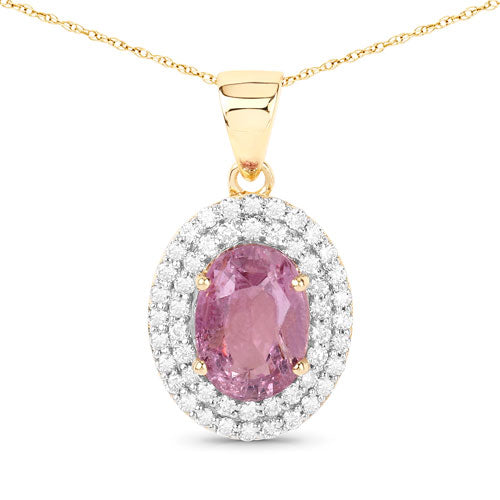 2.53 Carat Genuine Pink Sapphire and White Diamond 14K Yellow Gold Pendant Bids.com