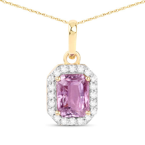 1.65 Carat Genuine Pink Sapphire and White Diamond 14K Yellow Gold Pendant Bids.com