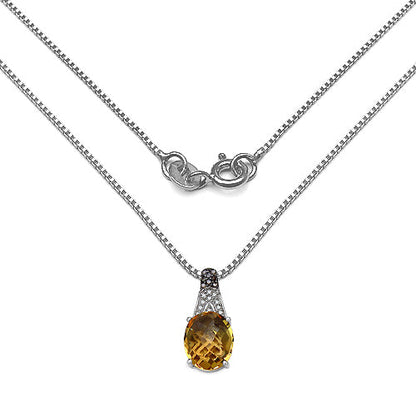 4.50 Carat Genuine Citrine, Champagne Diamond & White Diamond .925 Sterling Silver Pendant Bids.com