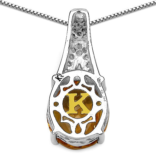 4.50 Carat Genuine Citrine, Champagne Diamond & White Diamond .925 Sterling Silver Pendant Bids.com