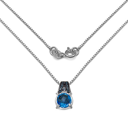 4.94 Carat Genuine Swiss Blue Topaz, Blue Diamond & White Diamond .925 Sterling Silver Pendant Bids.com