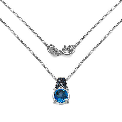 4.94 Carat Genuine Swiss Blue Topaz, Blue Diamond & White Diamond .925 Sterling Silver Pendant Bids.com