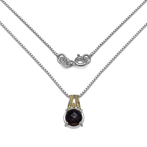 3.16 Carat Genuine Smoky Quartz, Yellow Diamond & White Diamond .925 Sterling Silver Pendant Bids.com