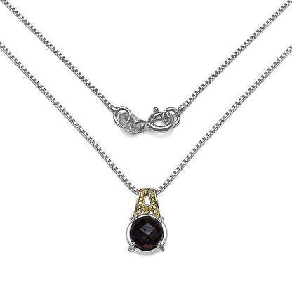 3.16 Carat Genuine Smoky Quartz, Yellow Diamond & White Diamond .925 Sterling Silver Pendant Bids.com