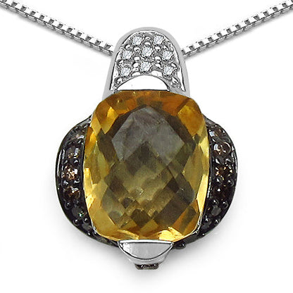 2.91 Carat Genuine Citrine, Champagne Diamond & White Diamond .925 Sterling Silver Pendant Bids.com
