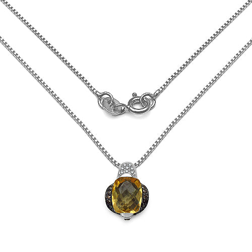 2.91 Carat Genuine Citrine, Champagne Diamond & White Diamond .925 Sterling Silver Pendant Bids.com