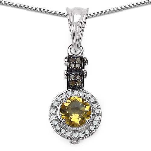 1.00 Carat Genuine Citrine, Champagne Diamond & White Diamond .925 Sterling Silver Pendant Bids.com