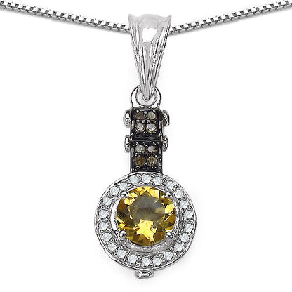 1.00 Carat Genuine Citrine, Champagne Diamond & White Diamond .925 Sterling Silver Pendant Bids.com