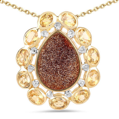 14K Yellow Gold Plated 5.14 Carat Genuine Red Droozi and Citrine .925 Sterling Silver Pendant Bids.com