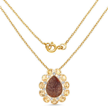 14K Yellow Gold Plated 5.14 Carat Genuine Red Droozi and Citrine .925 Sterling Silver Pendant Bids.com