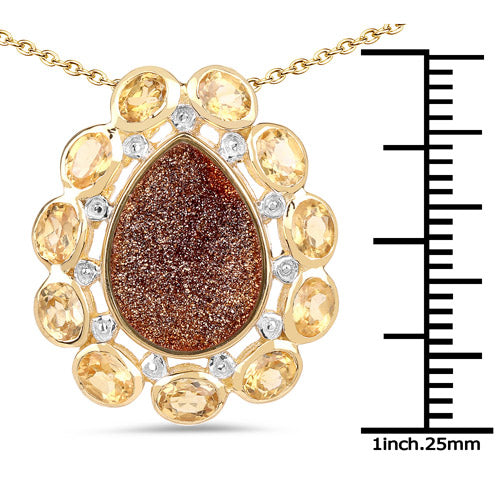 14K Yellow Gold Plated 5.14 Carat Genuine Red Droozi and Citrine .925 Sterling Silver Pendant Bids.com