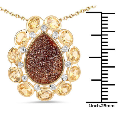 14K Yellow Gold Plated 5.14 Carat Genuine Red Droozi and Citrine .925 Sterling Silver Pendant Bids.com