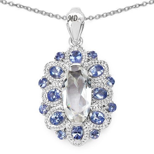 6.10 Carat Genuine Crystal Quartz, Tanzanite & White Diamond .925 Sterling Silver Pendant Bids.com
