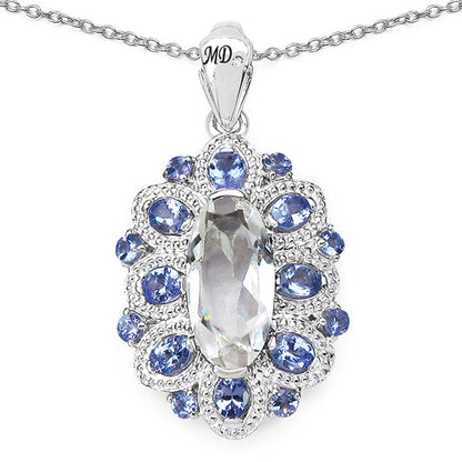 6.10 Carat Genuine Crystal Quartz, Tanzanite & White Diamond .925 Sterling Silver Pendant Bids.com