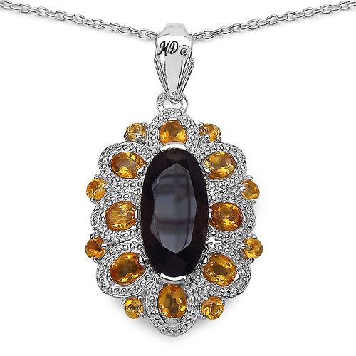 6.40 Carat Genuine Smoky Quartz, Citrine & White Diamond .925 Sterling Silver Pendant Bids.com