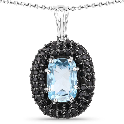6.70 Carat Genuine Blue Topaz and Black Spinel .925 Sterling Silver Pendant Bids.com