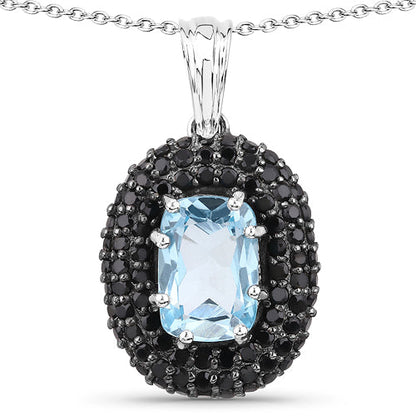 6.70 Carat Genuine Blue Topaz and Black Spinel .925 Sterling Silver Pendant Bids.com
