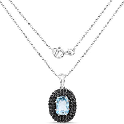 6.70 Carat Genuine Blue Topaz and Black Spinel .925 Sterling Silver Pendant Bids.com