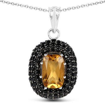 5.85 Carat Genuine Citrine and Black Spinel .925 Sterling Silver Pendant Bids.com