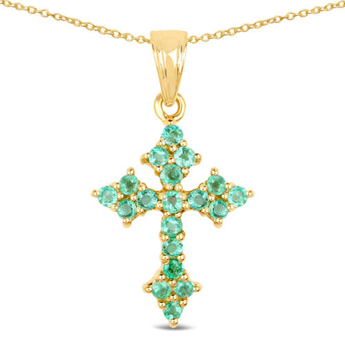 14K Yellow Gold Plated 1.05 Carat Genuine Zambian Emerald .925 Sterling Silver Pendant Bids.com
