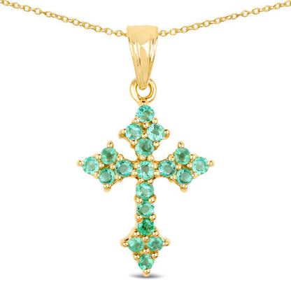 14K Yellow Gold Plated 1.05 Carat Genuine Zambian Emerald .925 Sterling Silver Pendant Bids.com