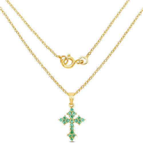 14K Yellow Gold Plated 1.05 Carat Genuine Zambian Emerald .925 Sterling Silver Pendant Bids.com