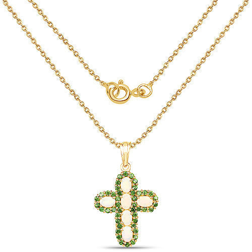 14K Yellow Gold Plated 3.11 Carat Genuine Ethiopian Opal and Chrome Diopside .925 Sterling Silver Pendant Bids.com