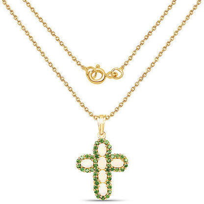 14K Yellow Gold Plated 3.11 Carat Genuine Ethiopian Opal and Chrome Diopside .925 Sterling Silver Pendant Bids.com